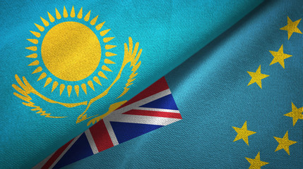 Kazakhstan and Tuvalu two flags textile cloth, fabric texture