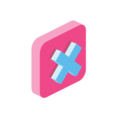 Obraz premium Cross close delete button 3d vector icon isometric pink and blue colors minimalism illustrate