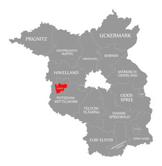 Brandenburg an der Havel county red highlighted in map of Brandenburg Germany
