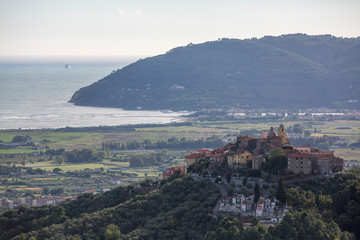 Fototapeta na wymiar View to bocca di magra and Medieval town Liguria italy