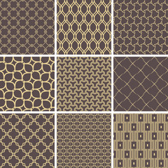 Set of seamless geometric golden patterns for your designs and backgrpounds. Geometric abstract ornament. Modern ornaments with repeating elements