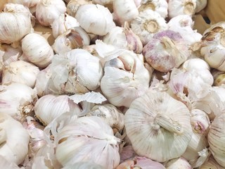 Garlic is on the floor for sale. 