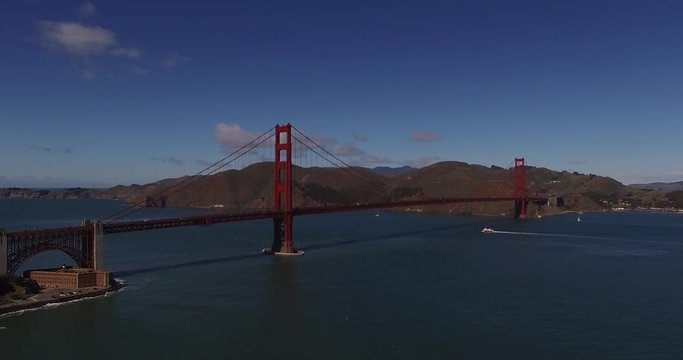 Aerial View Of Golden Bridge in San Francisco Drone Dolly Forward - California travel