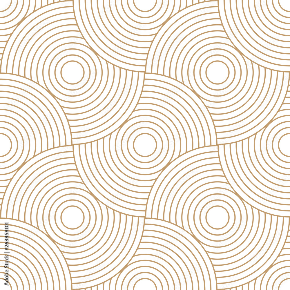 Poster Abstract retro pattern of geometric shapes. Golden mosaic backdrop. Geometric wave of circles  background, vector