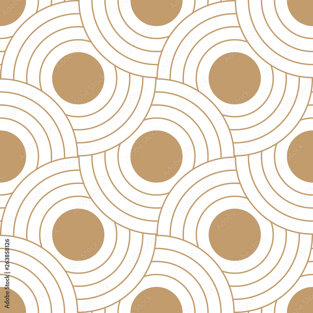 Poster Abstract retro pattern of geometric shapes. Golden mosaic backdrop. Geometric wave of circles  background, vector
