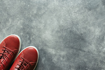 Woman fashion shoes on gray background.