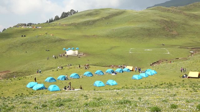 Dayara Bugyal, in Uttarkashi district, meaning "high altitude meadow" is at an elevation of 3,408 metres. The beautiful meadows are developed into ski slopes covering an area of 28 square kilometres .