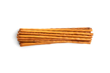 Cracker pretzel sticks isolated on white background.