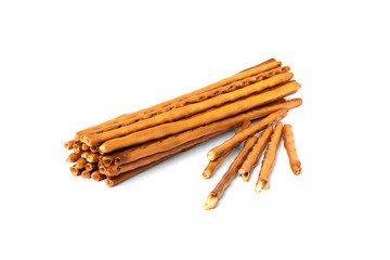 Cracker pretzel sticks isolated on white background.