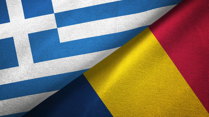 Greece and Chad two flags textile cloth, fabric texture