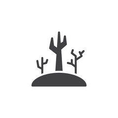 Dead trees hill vector icon. filled flat sign for mobile concept and web design. Old bare trees glyph icon. Symbol, logo illustration. Pixel perfect vector graphics