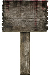Bloody background scary old grunge wooden sign isolated on white background, concept of horror and Halloween © holwichaikawee