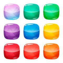 Colorful rounded squares, glossy buttons set, vector assets for web or game design, app icons vector template isolated on white background.