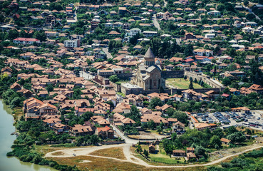 One of the oldest cities in Georgia - Mtskheta city seen from Holy Cross Monastery of Jvari