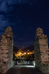 Magnificent image of the medieval village of Bobbio and the famous "Ponte Gobbo"