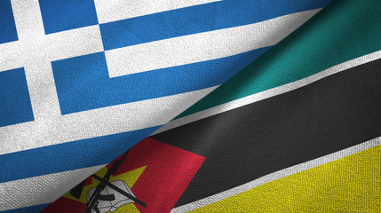 Greece and Mozambique two flags textile cloth, fabric texture