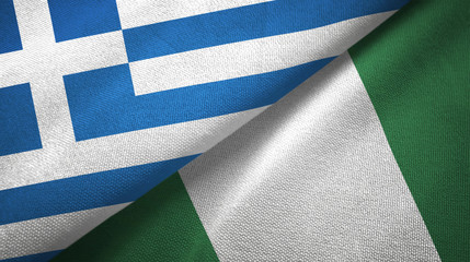 Greece and Nigeria two flags textile cloth, fabric texture