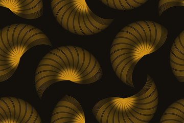 abstract wired shells floating seamless pattern gold black
