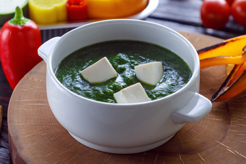 Cream of broccoli soup with tofu.