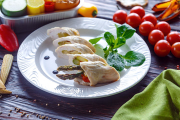 Roll of baked turkey.