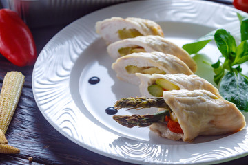 Roll of baked turkey.