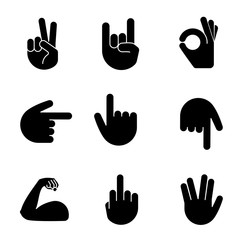 Fototapeta premium Hand gesture emojis glyph icons set