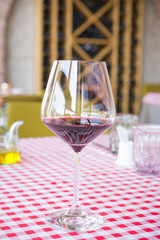 Red wine glasses on the table