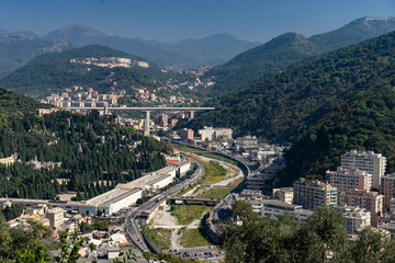 Genoa Cityscape with mountains on background. Italy