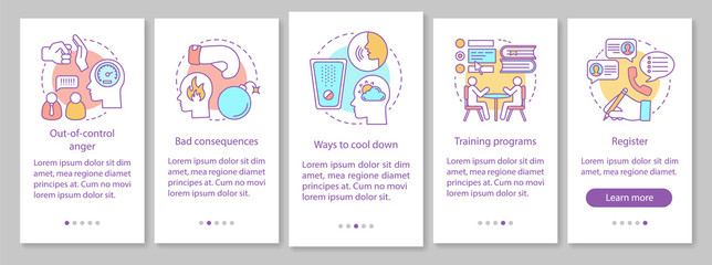 Anger management onboarding mobile app page screen vector template