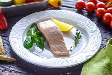 Steamed salmon with lemon.