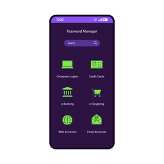 Password manager app smartphone interface vector template