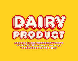 Vector text Dairy Product for Emblem, Logo, Label. Retro style Font. Isometric Alphabet Letters, Numbers and Symbols 