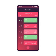 Reminder app smartphone interface vector template