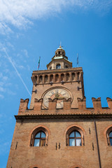 Fototapeta na wymiar tower with clock of Palazza d'Accursio in Bologna, Italy