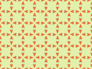 top view of pattern with handmade paper watermelon slices isolated on green
