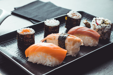 Asian food ready to eat. Sushi restaurant