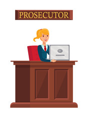 Female Prosecutor at Work Flat Vector Illustration