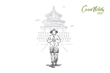 China, country, building, Asia, people concept. Hand drawn isolated vector.