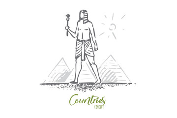 Egypt, pyramid, sphinx, ancient, desert concept. Hand drawn isolated vector.