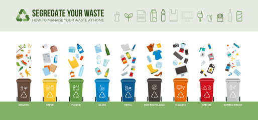 Waste segregation and recycling infographic - obrazy, fototapety, plakaty