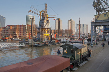 Rotterdam Netherlands Maritime museum Harbor cranes oldtimers