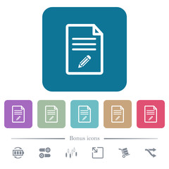 Edit document flat icons on color rounded square backgrounds