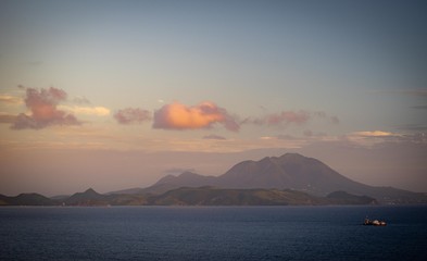 Dramatic sunset over the mountains and the sea