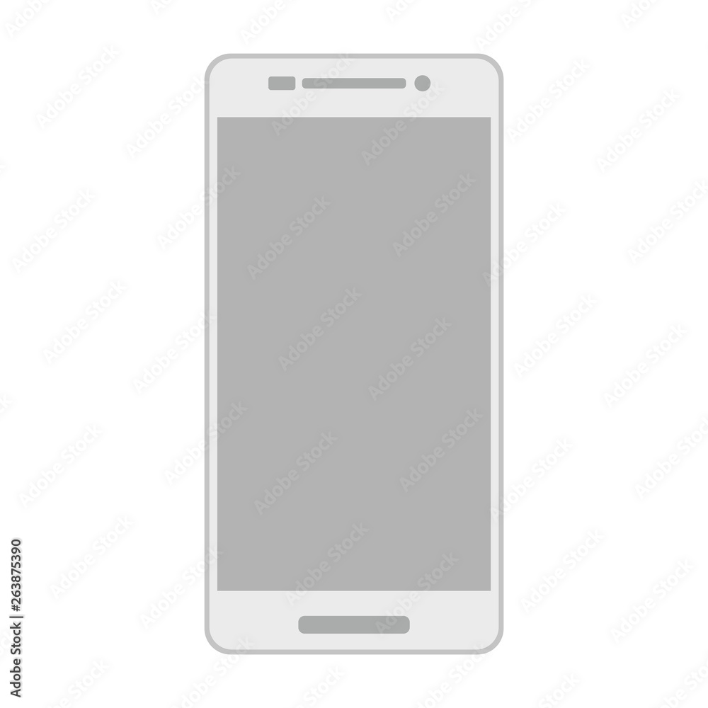 Poster grey smartphone with camera, menu button and empty screen. gray smartphone front view with blank scr