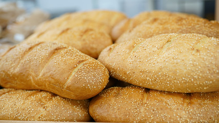 bread in market. Fresh bread on table close-up on the kitchen table The healthy eating and traditional bakery concept