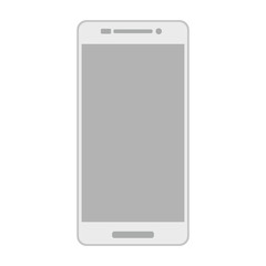 Grey smartphone with camera, menu button and empty screen. Gray smartphone front view with blank screen. Flat style grey smartphone.