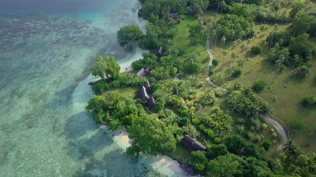 Aerial: Bungalows on a Beach in Espiritu Santo, Vanuatu