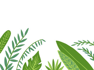 Frame from tropical leaves in doodle style. Vector hand drawing design elements