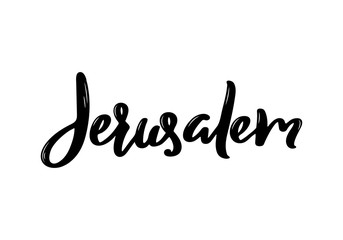 Jerusalem handwritten calligraphy. Hand drawn brush lettering. Vector design template.