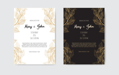Vector invitation with gold floral elements. Luxury ornament template. greeting card, invitation design background. - obrazy, fototapety, plakaty
